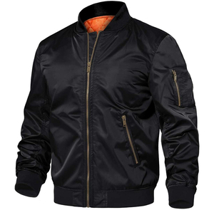 Blouson Bomber Homme Réversible à Col Montant Noir en Toile Imperméable et Coupe-Vent pour l'Hiver, Personnalisable avec Logo – Vente en Gros - Product Image 1