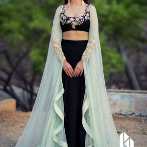 NEW BEAUTIFUL EMBROIDERY on LEHENGA, <b>BLOUSE</b> WITH STYLISH SLEEVES DRESS--for Party-WEAR & WEDDING @ 2021 - Product Image 1