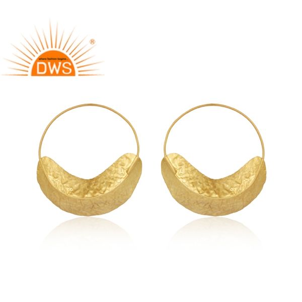 New Textured Gold Plated Hoop Earring Natural Pearl Gemstone Hoop Earring Manufacturer Brass Fashion Earring 