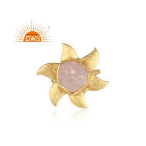 Handmade Gold Plated Adjustable <b>Ring</b> Fashion Brass Jewelry Wholesaler Rough <b>Rose</b> <b>Quartz</b> Gemstone <b>Ring</b> Jewelry Supplier - Product Image 2
