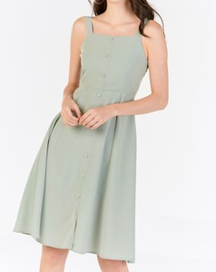 Nueva ropa informal 100% tela de crepé de color gris de lino vestido de lino de mujer sólido con cuello cuadrado formal - Product Image 5