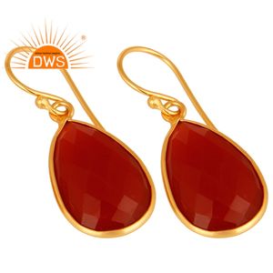 Faceted Pear <b>Red</b> Onyx Gemstone <b>Earrings</b> 18k Gold Plated Silver 925 Dangle <b>Earrings</b> Jewelry Supplier - Product Image 2