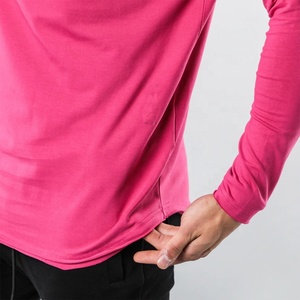 Wholesale Clothing Manufacturer Custom Long Sleeve T Shirt <b>Round</b> Hem Scoop Neck Tee Shirt For Men - Product Image 4