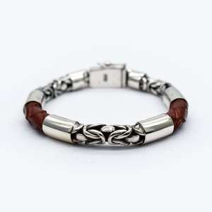 Bracelet en cuir véritable pour homme en argent sterling 925 fait à la main, coupe princesse, chaîne et maillons - Bijoux de mode pour fête, mariage et cadeau - Product Image 2