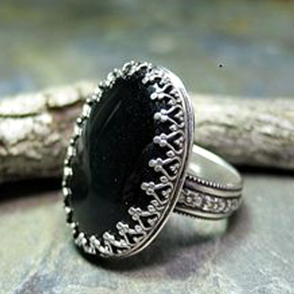 Oval Black Onyx Ring In 925 Sterling Silver - Boho Chic Handmade Jewelry For Women, Sizes 5-10 - View #4