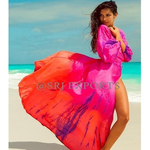 Vestido Largo Cruzado de Seda Hecho a Mano, Casual, de Lujo y Comodidad Única para Mujer, Sexy y Personalizado 2026, Hermoso Color Fucsia Naranja - Product Image 1