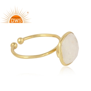 Anillo de Piedra Lunar Arcoíris con Diseño de Cojín de la Colección Clásica India, Chapado en Oro de 14k, Joyería de Plata de Ley 925, Anillo Ajustable - Product Image 2