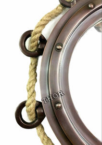 Antiguo náutico yute cuerda ojo de buey espejo hermoso redondo tocador colgante de pared decoración de baño pulido en uso doméstico - Product Image 5