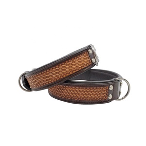 Collier de chien en cuir de vache 100% le plus vendu Rembourrage doux usiné à la main de qualité supérieure avec rivet à motif solide OEM/ODM accepté - Product Image 1