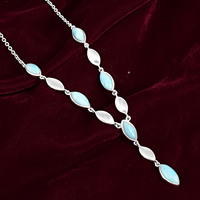 Pur solide 925 argent Sterling marquise forme Larimar pierres précieuses Lariat collier en gros léger bijoux fins pour les femmes