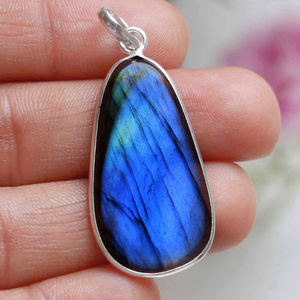 Boucles d'oreilles pendantes en cristal plaqué or, boucles d'oreilles, lunette vierge, dos ouvert, support de gâteau en métal rond avec pendentif en cristal, labradorite - Product Image 4