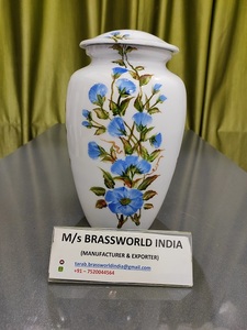 <b>Large</b> Aluminum <b>Urn</b> Container Hand Painted White with Brassworld India Logo Funeral Supplies for Men and Women - Product Image 2