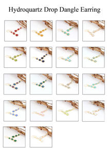 Boucles d'oreilles pendantes à trois pierres précieuses, coupe ronde, iolite, quartz bleu, boucles d'oreilles faites à la main, sertissage en or 18 carats, légères - Product Image 3