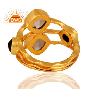 Bague en Quartz fumé, Onyx noir pour femmes, bijou de Cocktail, laiton plaqué or, vente en gros - Product Image 3