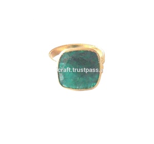 925 Sterling <b>Silver</b> Dyed <b>Emerald</b> Gemstone With Gold Plated Cushion Shape Handmade Gift for Her Fashionable <b>Ring</b> - Product Image 1
