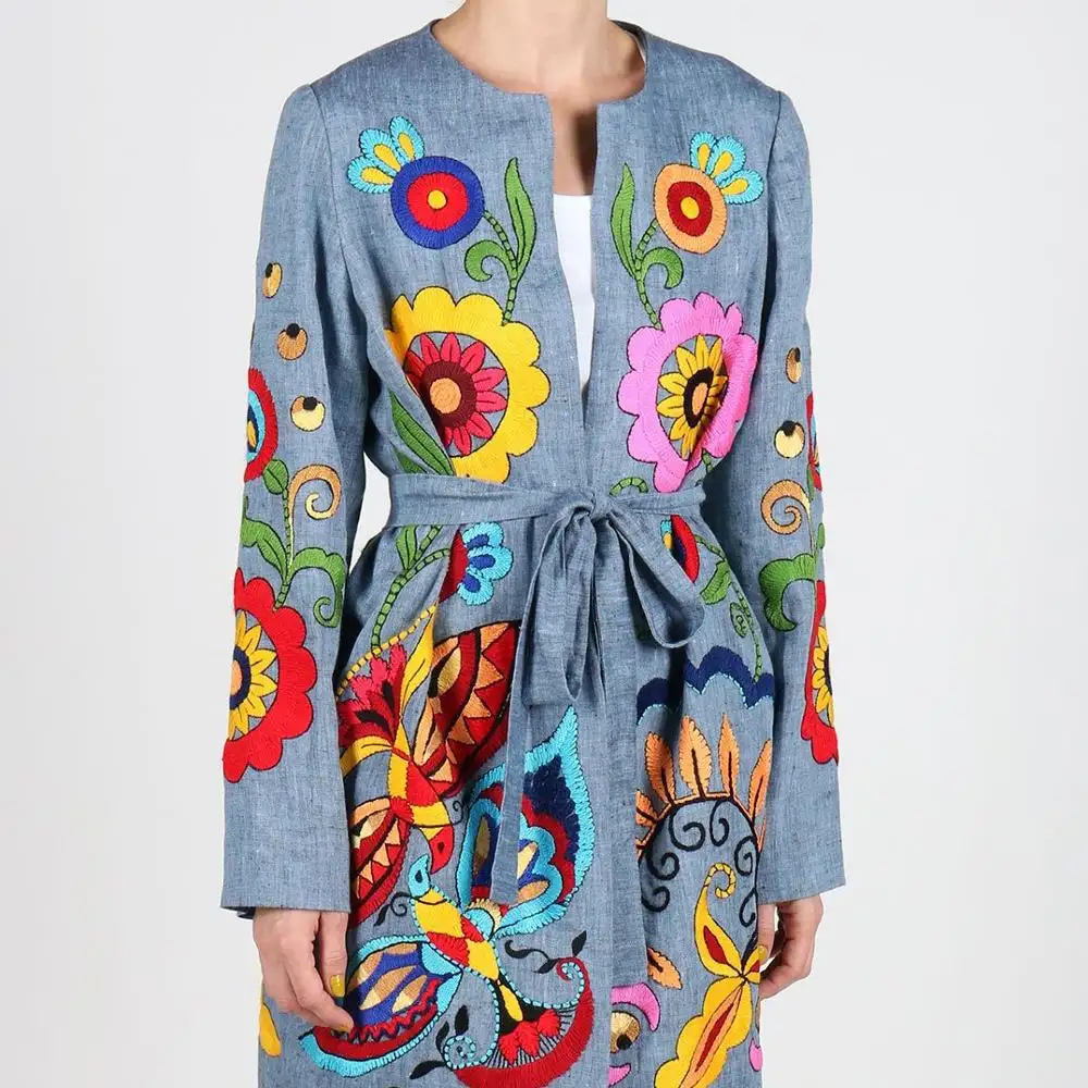 India Groothandel Pastel Kleur Bloemen Suzani Geborduurde Dame Vintage Jas Marokko Lady Bohemian Strand & Resort Wear Robe Coat