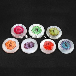 Engraved <b>Chakra</b> <b>Set</b> : Selenite Reiki disc <b>set</b> - Product Image 1