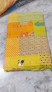 ชุดควิตตอนผ้าไหม100% วินเทจผ้าแคนธาปาโตลาโบฮีเมียนปาโทลาเย็บปะผ้าคลุมเตียงส่ารีสไตล์อินเดียงานแฮนด์เมดโรงแรม - Product Image 5