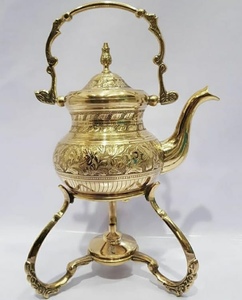 Théière Antique en métal, style arabe avec support et brûleur