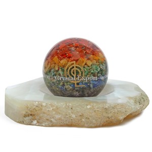Chakra ChokoReiki Carved Agate Sphere Ball Healing Reiki Orgone Product from India for Feng Shui <b>Love</b> Style Engraved Gemstone - Product Image 1