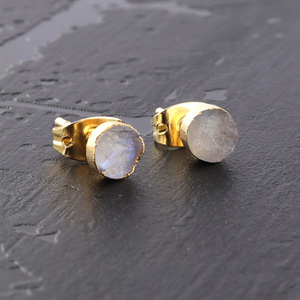 Pendientes de tuerca minimalistas de piedra lunar de fuego auténtico, joyería de moda, oro galvanizado, Push Back - Product Image 4