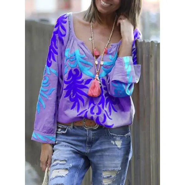 2019 Summer High-quality Boho Aari Embroidered Clothing Hot Women Blouse Sexy V Cut Violet High Quality Women Top