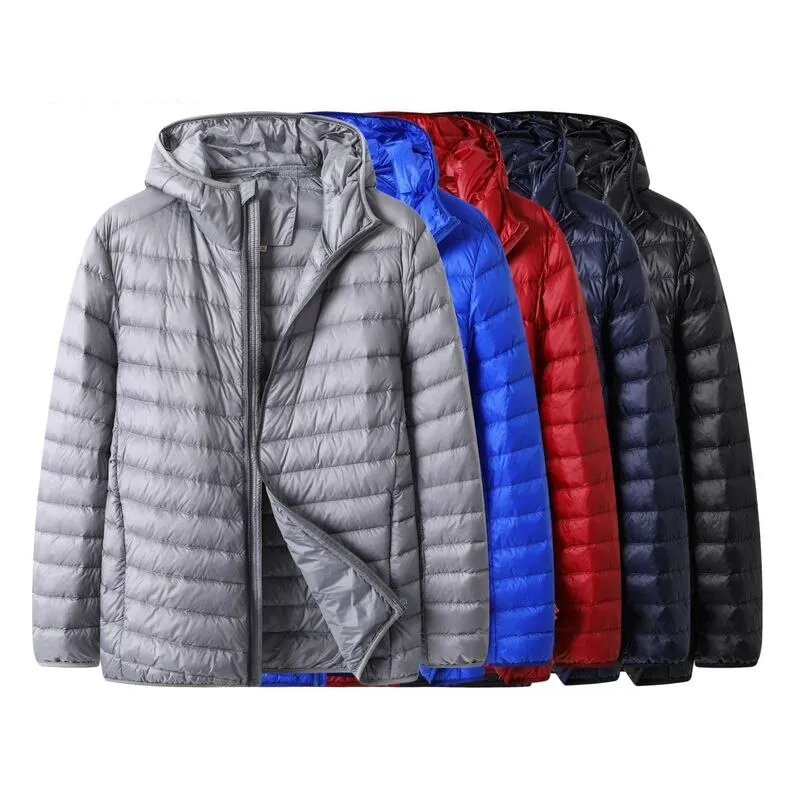 Men's Lightweight Water-Resistant Packable Hooded Puffer Jacket Black Winter Jacket