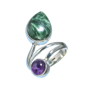 เซอร์ฟีไนต์และพลอยอเมทิสต์ดั้งเดิมพลอย925อัญมณีเจียระไนทรงกลมสีเงินสเตอร์ลิงสำหรับผู้หญิงเครื่องประดับโรงงาน - Product Image 1