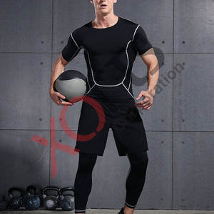 Conjunto Deportivo Unisex de 6 Piezas para Gimnasio y Running, Ropa de Compresión, Spandex/Poliéster Negro, Ajuste Ceñido, Cintura Elástica - Product Image 3