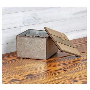 Square <b>Food</b> Storage <b>Container</b> in Galvanized Metal with Brown Wooden Lid Perfect for Home Storage and <b>Food</b> Organization - Product Image 2