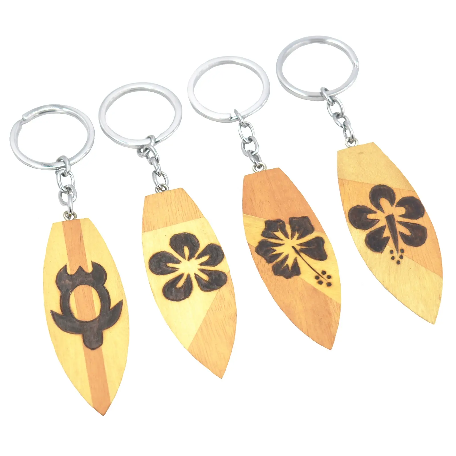 New design surfboard key chain with burning printed key holder customized shape wood carving key ring