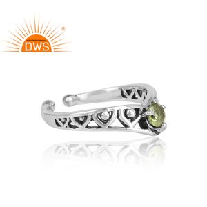 Anillo ajustable de Plata de Ley 925, GEMA de peridoto Natural apilable, proveedor de joyería - Product Image 3