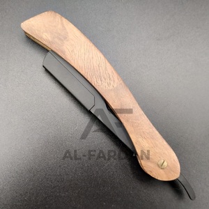 Lame en acier inoxydable de haute qualité avec logo personnalisé Rasoirs de barbier à bord droit Rasage de sécurité manuel du visage avec manche en bois Pakka - Product Image 5