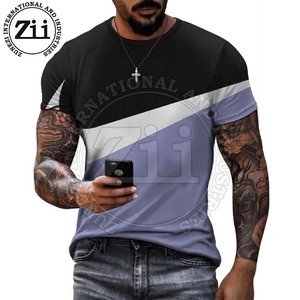 T-shirts pour hommes en polyester/coton, couleur unie, coupe ajustée, manches courtes - Vêtements décontractés d'été écologiques à séchage rapide - Product Image 3
