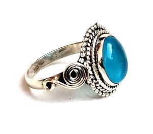 แหวนพลอยคาลซิโดนีธรรมชาติ925เงินสเตอร์ลิงออกซิไดซ์สำหรับงานครบรอบจากนักออกแบบเครื่องประดับขายส่ง - Product Image 1