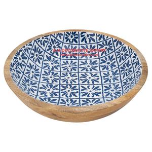 Tazón de sopa de madera de mango pulido hecho a mano, estampado Floral esmaltado para Decoración de mesa de restaurante y Hotel - Product Image 5