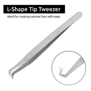 Pinzas de extensión de pestañas de volumen de punta de fibra con logotipo personalizado Material de acero inoxidable de etiqueta privada - Product Image 2