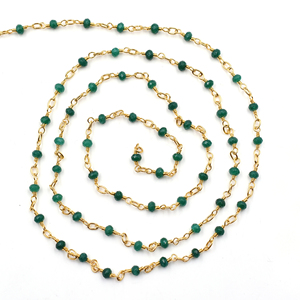Green Onyx Faceted Rondelle Rosary Chain 3–4mm Brass 18K Gold Plated <b>Wire</b> Wrapped Chain Sold by Foot for Jewelry Making - Product Image 2