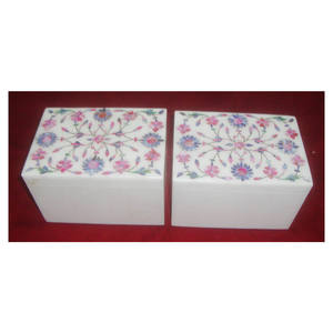 Rectangular Pure White Marble Blue & <b>Pink</b> Mother Of Pearl Decoration White Marble Jewelry <b>Gift</b> <b>Boxes</b> - Product Image 1
