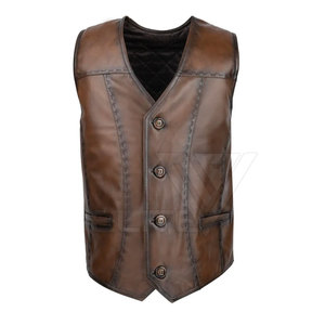 Chaleco de invierno de cuero genuino para hombre, cuello en V, ropa de abrigo informal sin mangas, chaleco transpirable cálido y elegante hecho en Pakistán - Product Image 1