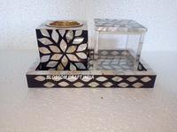 Brûleur Arabe de Style Moyen-Orient en Nacre Indienne Écologique Fait Main avec Boîte en Acrylique et Plateau – Idéal pour un Cadeau de l'Aïd
