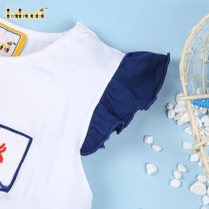 Smock cangrejo y estrella de mar niña conjunto corto blanco y azul marino ODM ropa para niños al por mayor hecha en Vietnam-BB2072 - Product Image 6