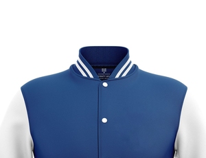 Veste universitaire personnalisée bleu marine et blanc, corps en laine, manches en cuir véritable, veste de baseball style Letterman - Product Image 4