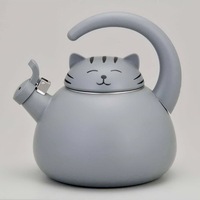 Bouilloire classique en porcelaine émaillée noire Luzern avec couvercle en forme de tête de chat et design en forme de corps de chat, écologique, 2,0 L/2,1 QT