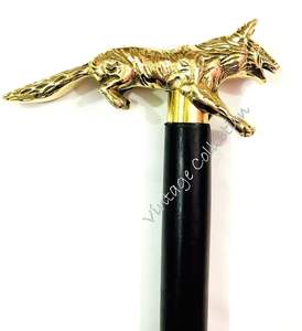 Calvin — artisanat avec manche de loup en laiton, nouveau, Vintage, manche de marche, Style Antique, chiens à arbre en bois, wks36169 - Product Image 2