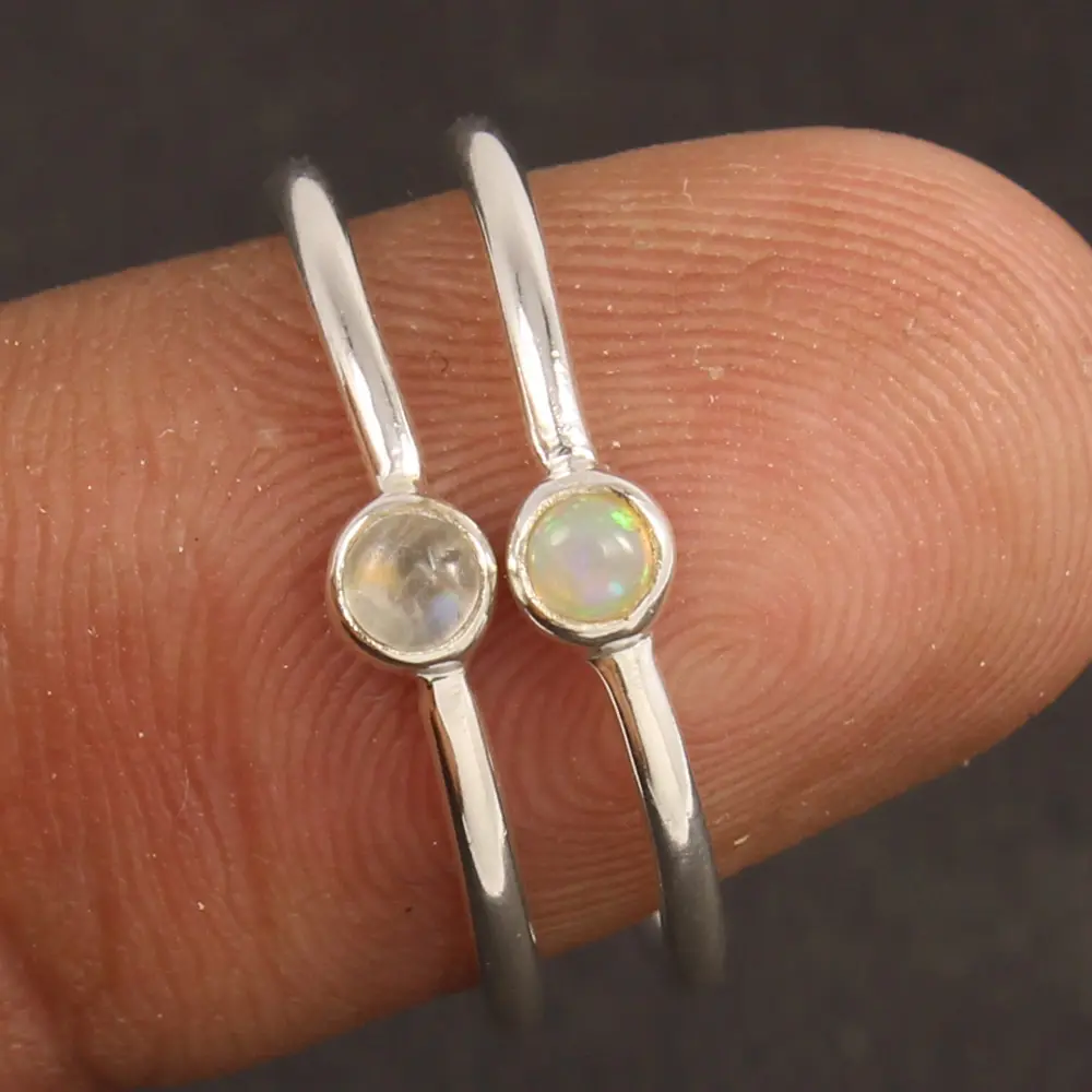 Natuurlijke Ethiopische Opaal Ringen 3 Mm Ronde Edelsteen Sieraden Stapelbaar Leuke Beste Geschenk Voor Kinderen Meisjes Vrouwen