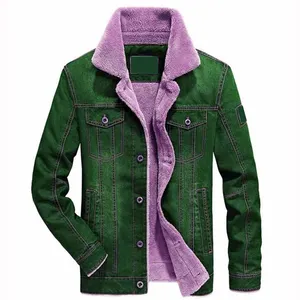 最新款式定制牛仔夹克绿色紫色雪利巴抓绒内领内暖牛仔夹克