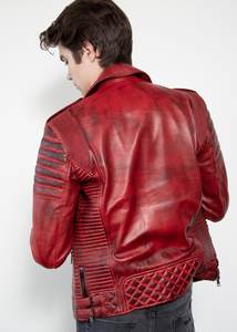 Chaqueta de cuero de oveja para hombre, estilo motorista Rojo, al mejor precio, venta al por mayor, en Pakistán - Product Image 5