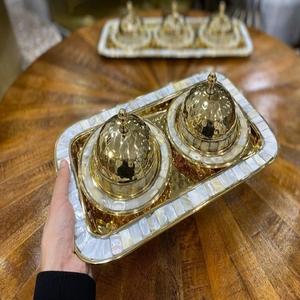 Juego de 2 tazones para servir con bandeja, cuenco decorativo de latón de diseño moderno, Color plateado, para restaurante, Hotel - Product Image 4