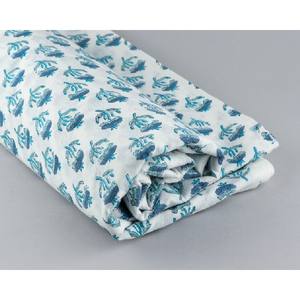 Carolina Teal Stone Blue Block Print 100% Soft Cotton Floral Quilting Fabric by the Yard for Indian Style <b>Bags</b> - Product Image 3